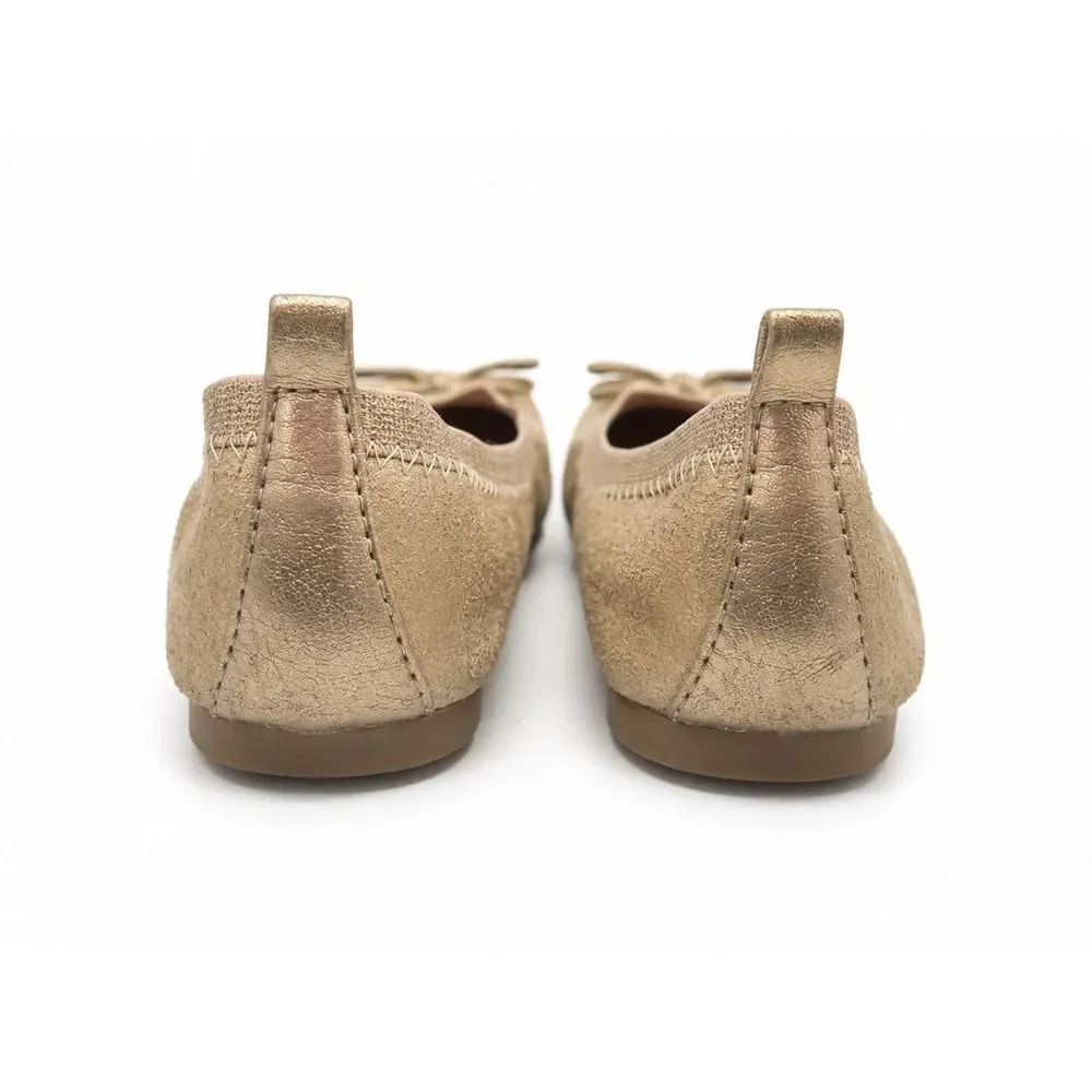 Olive & Edie Girls Gold Glitter Taylor Ballet Flats Shoes Metallic Bow Size 12M
